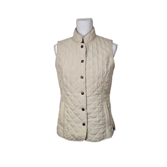 J. Jill Sleeveless Puffer Vest Women Size XS Cream Pockets Fall Neutral Preppy - Picture 1 of 10